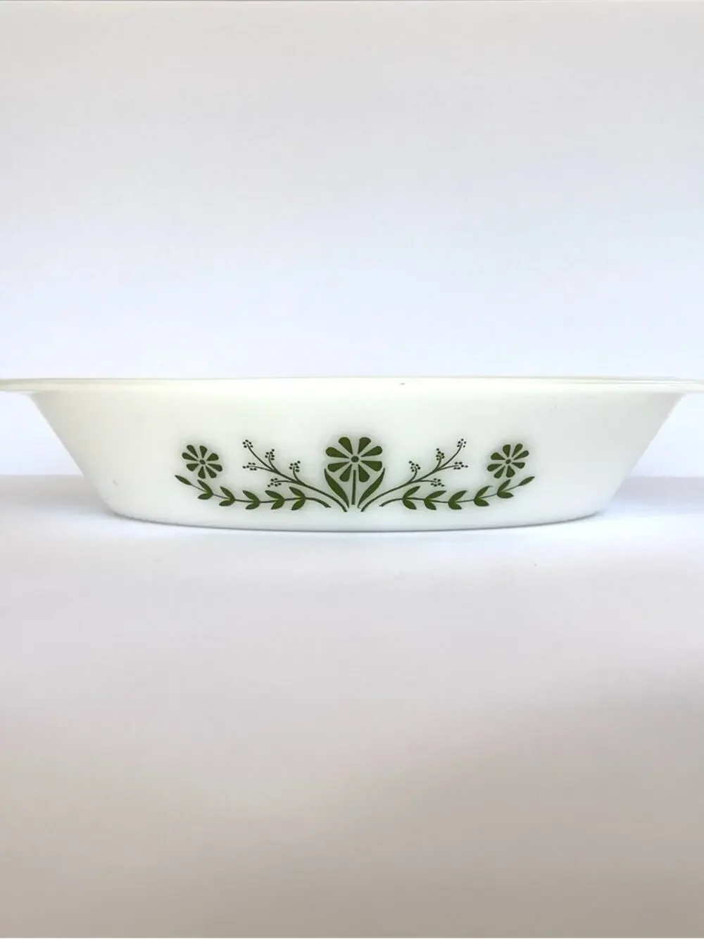 Vintage Glasbake Crazy Daisy Divided Baking Dish Green Milk Glass Casserole